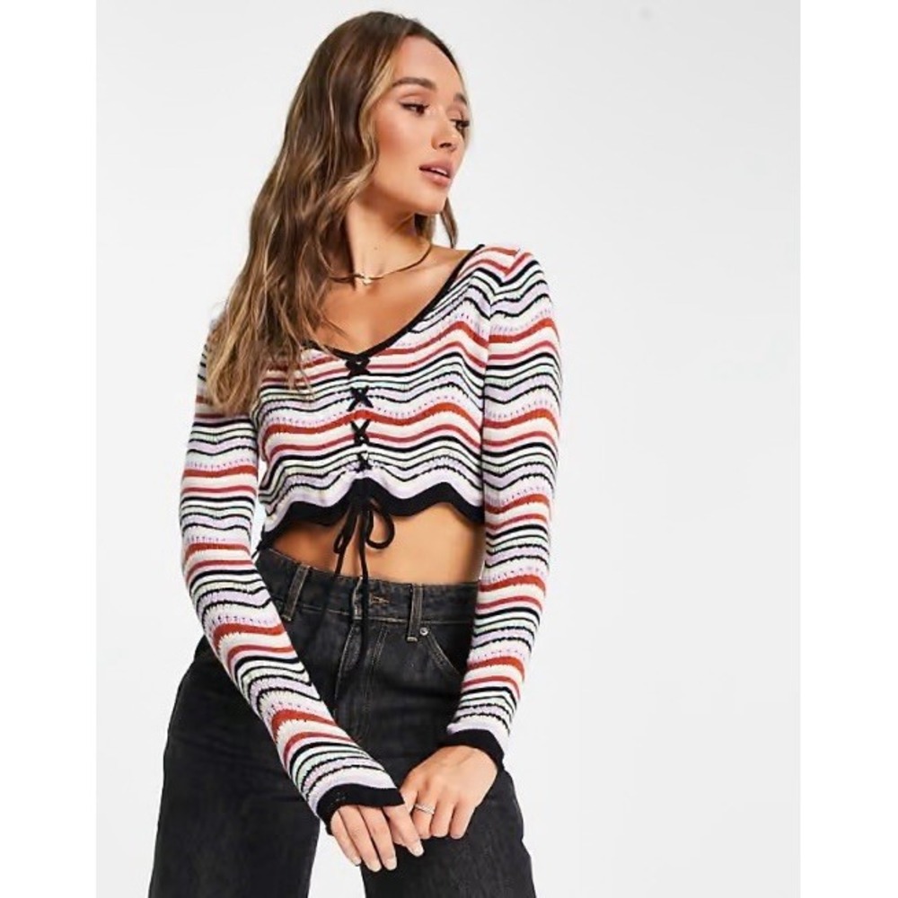 PacSun LA Hearts Women's Striped Knit V-Neck‎ Sweater Size Small